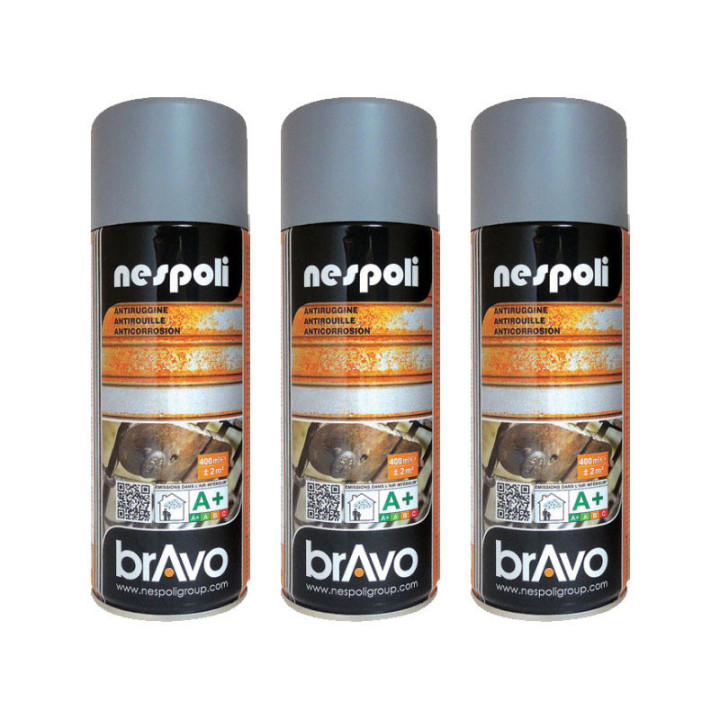 Lot de 3 bombes de peinture professionnelle Nespoli antirouille - gris