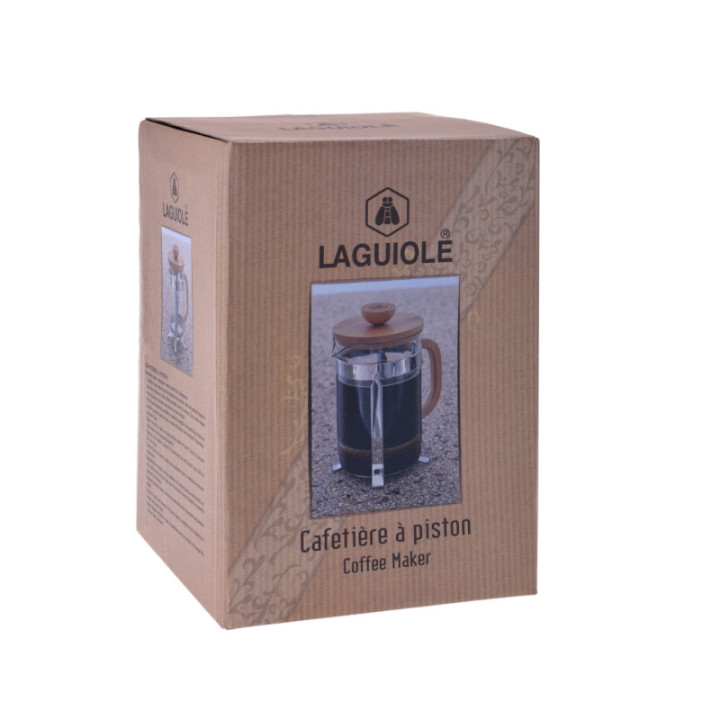 Cafetière à piston en bois de bambou et verre Laguiole