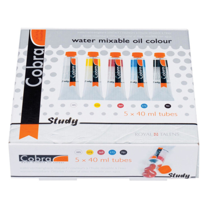 Coffret de 5 tubes de peinture à l'huile 40ml Cobra Study