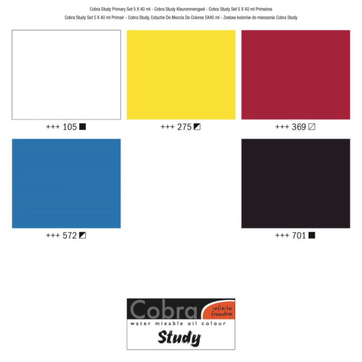 Coffret de 5 tubes de peinture à l'huile 40ml Cobra Study