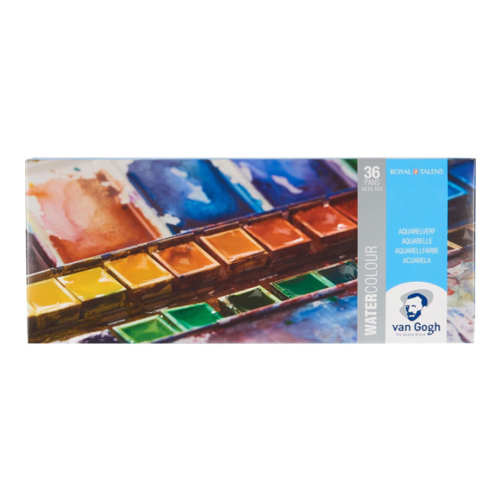 Peinture aquarelle - Coffret métal - 36 godets + palette intégrée - Van Gogh