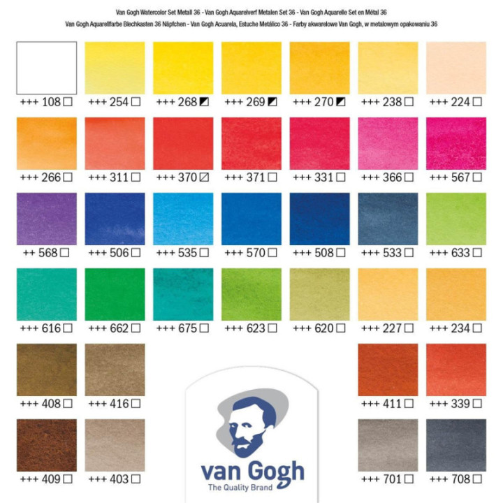 Peinture aquarelle - Coffret métal - 36 godets + palette intégrée - Van Gogh