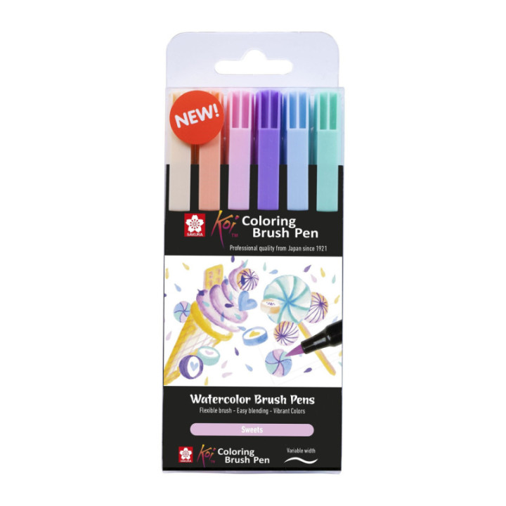 6 feutres - Pointe pinceaux  - Koi Coloring Brush Pen Sweet colours - Sakura