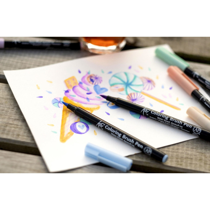 6 feutres - Pointe pinceaux  - Koi Coloring Brush Pen Sweet colours - Sakura