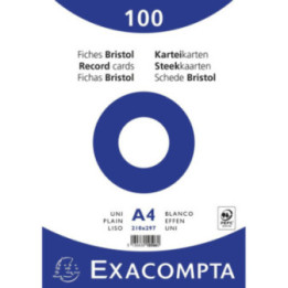 Fiches bristol - A4 - Blanc - Unie - Non perforées - Lot de 100 - Papier épais - Exacompta