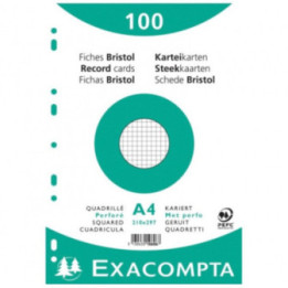 Fiches bristol - A4 - Petits carreaux - Perforées - Blanc - Lot de 100 - Exacompta
