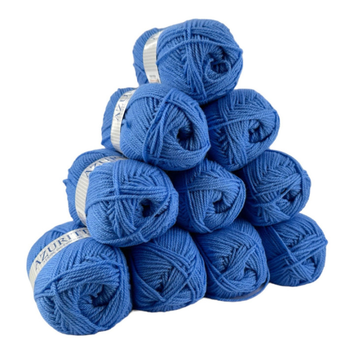 Pelotes - Bleu moyen - 100% Acrylique - 50g/140m - Lot de 10 pelotes - Azurite