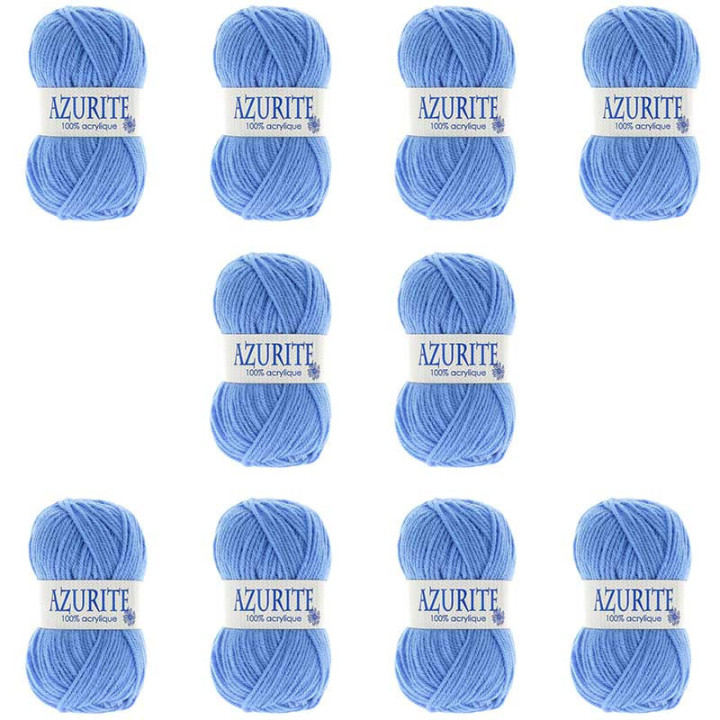 Pelotes - Bleu moyen - 100% Acrylique - 50g/140m - Lot de 10 pelotes - Azurite