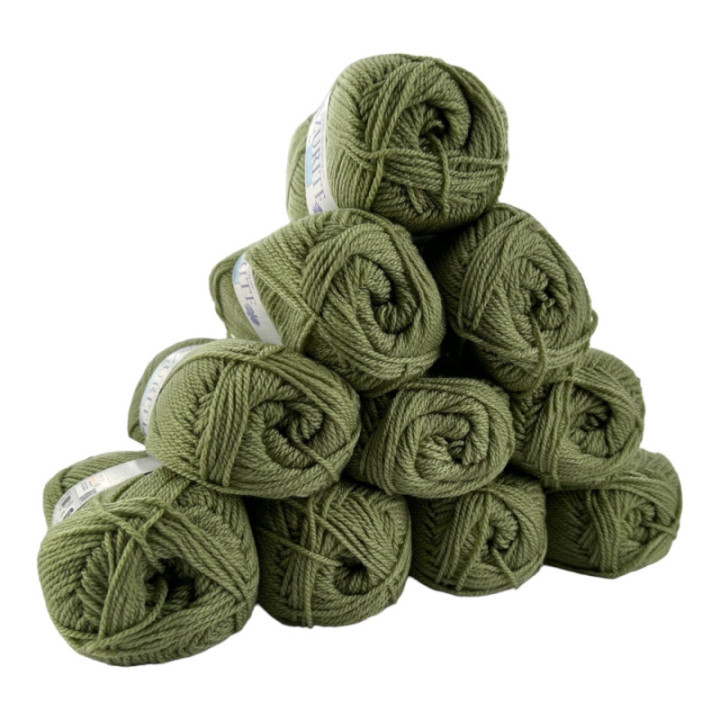 Pelotes - Vert olive - 100% Acrylique - 50g/140m - Lot de 10 pelotes - Azurite