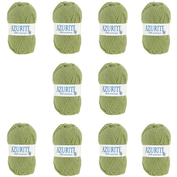 Pelotes - Vert olive - 100% Acrylique - 50g/140m - Lot de 10 pelotes - Azurite