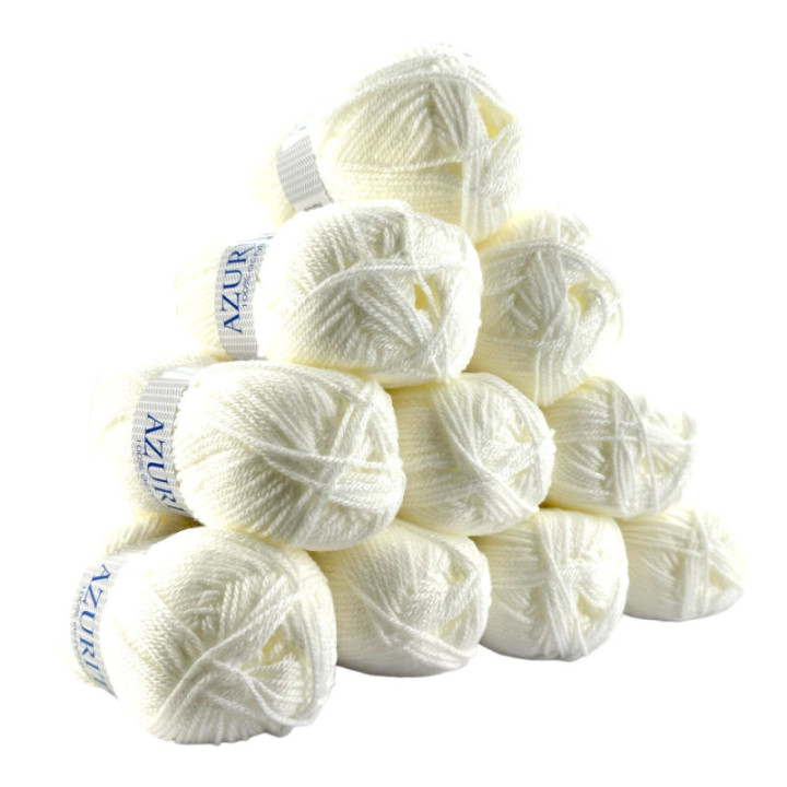 Pelotes - Blanc - 100% Acrylique - 50g/140m - Lot de 10 pelotes - Azurite