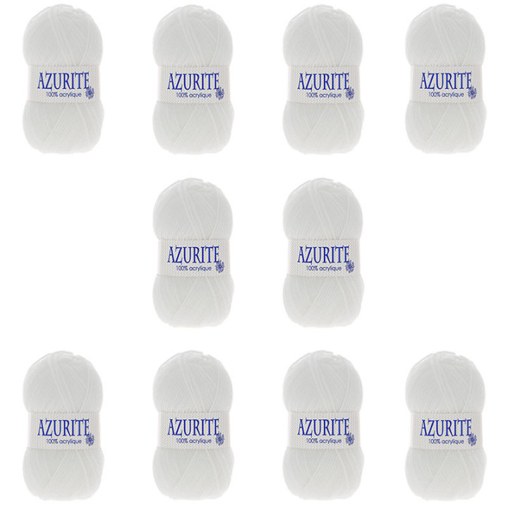 Pelotes - Blanc - 100% Acrylique - 50g/140m - Lot de 10 pelotes - Azurite
