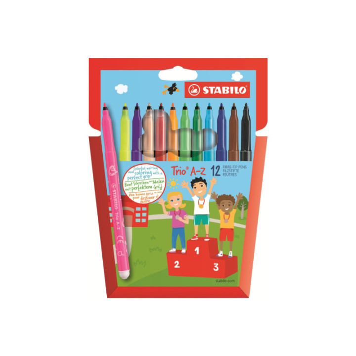 Etui carton de 12 feutres de coloriage STABILO Trio A-Z - pointe moyenne - coloris assortis
