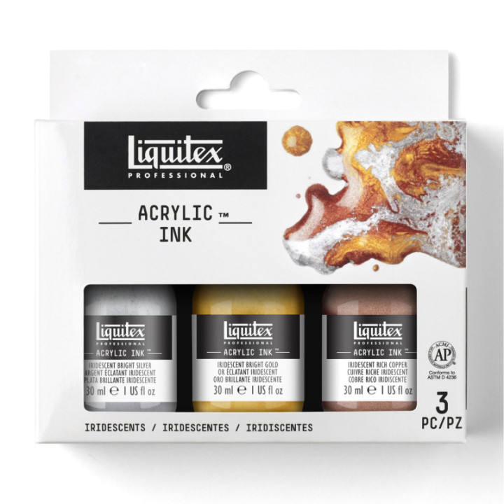 Lot de 3 encres acryliques Liquitex Acrylic Ink 30ml couleurs iridescentes