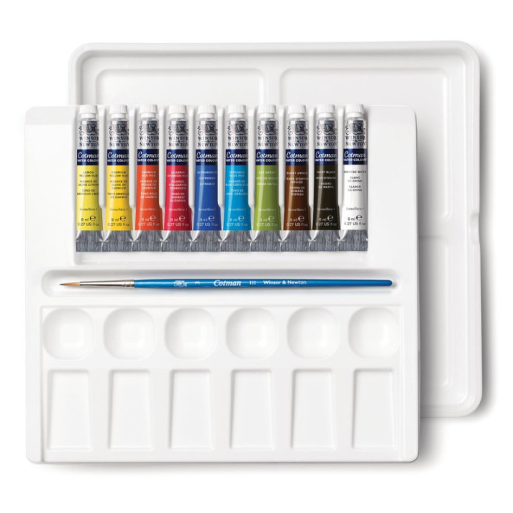 Set palette + 10 tubes de peinture aquarelle Cotman Winsor et Newton