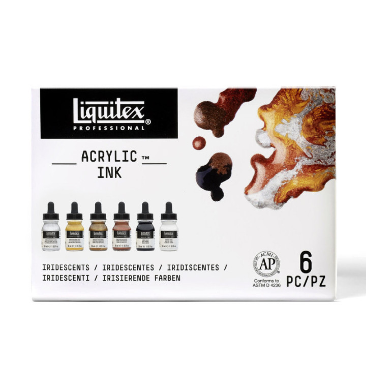 Lot de 6 encres acryliques Liquitex Acrylic Ink 30ml couleurs iridescentes