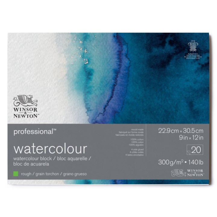 Bloc aquarelle Winsor et Newton 22,9 x 30,5 cm 300g grain torchon 20 feuilles