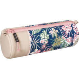 Grande trousse scolaire - Ronde - Beige - Motifs jungle - 22 x 8 cm - Brunnen