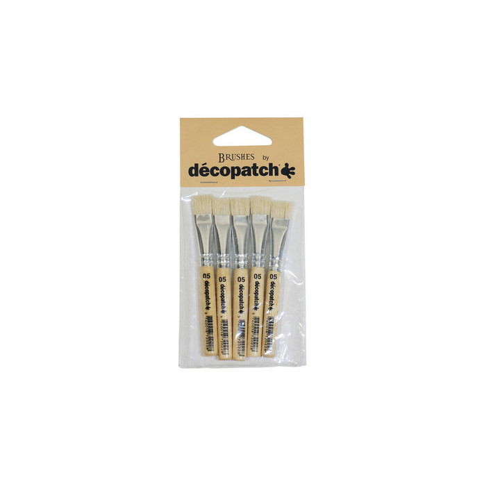 Lot de 5 petits pinceaux plats en soie de porc Décopatch