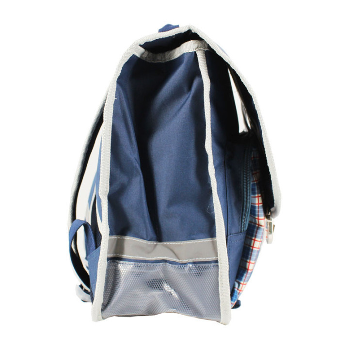 Cartable - Louise et Arthur - Bleu - Carreaux vichy - Voiture vintage - 2 compartiments