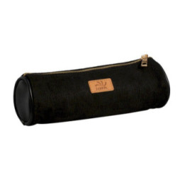 Trousse - Scolaire - Ronde - Noir - Cuir végan - Velours - 1 compartiment - School