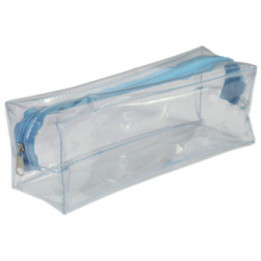 Trousse - Scolaire - Rectangulaire - Transparente - Plastique - Bleu - 1 compartiment