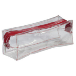 Trousse - Scolaire - Rectangulaire - Transparente - Plastique - Rouge - 1 compartiment