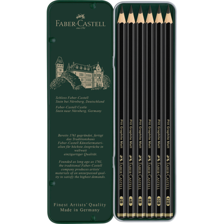 6 crayons graphite - Pitt Graphite Matt - Assortiments de mines - Faber-Castell