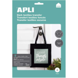 Papier Transfert Textile Couleur - A4 - 5 Feuilles - Apli