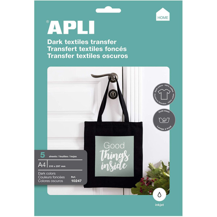 Papier Transfert Textile Couleur - A4 - 5 Feuilles - Apli