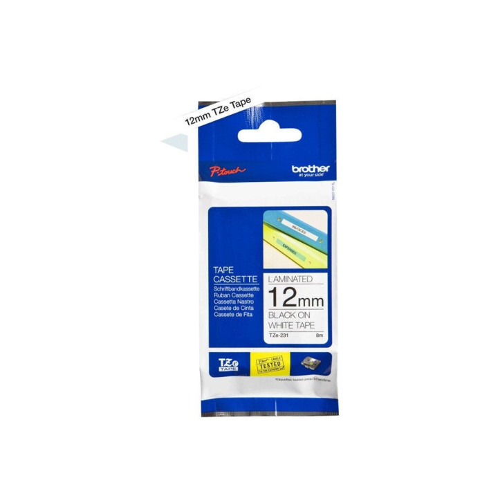 Ruban étiquettes auto-adhésives Brother TZe231 12mm noir/blanc