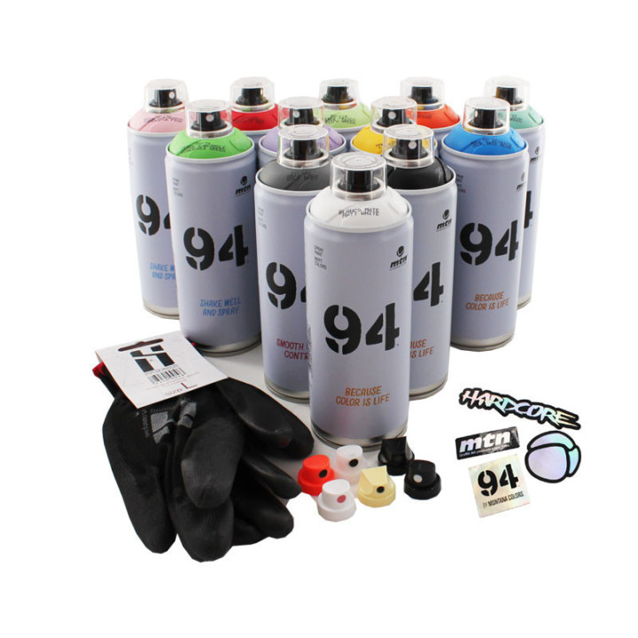 Lot 12 bombes de peinture MTN94 400ml 6 caps gants stickers
