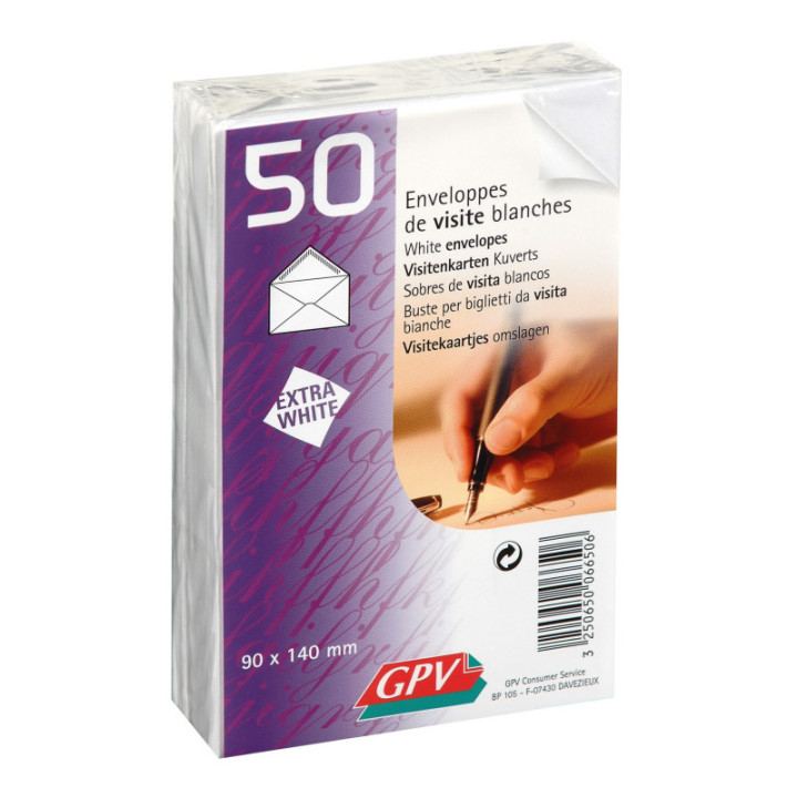 Enveloppes - Blanche - 90x140mm - Pour cartes de visite - Paquet de 50 - GPV