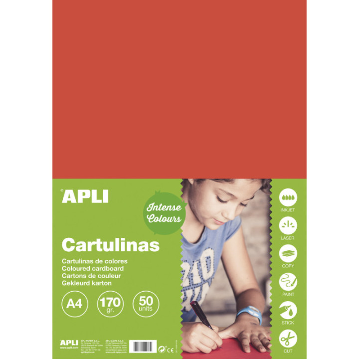 Carton de couleur rouge A4 170 g 50 feuilles - Apli