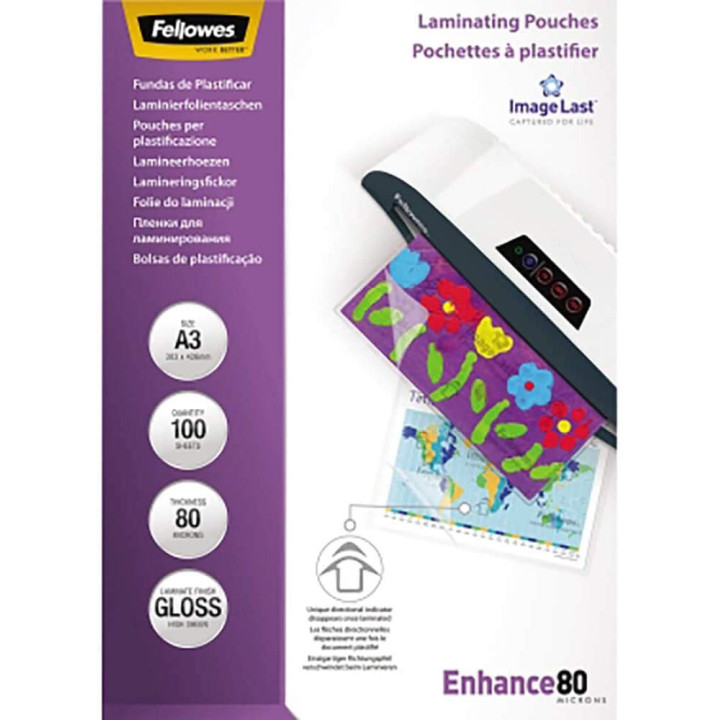 100 Pochettes De Plastification - A3 - 80 Microns - Fellowes