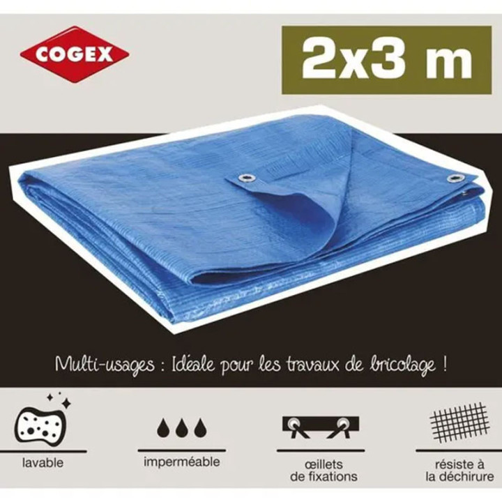 Bâche de protection - Intérieur - Extérieur - Etanche - 2 x 3m - Cogex