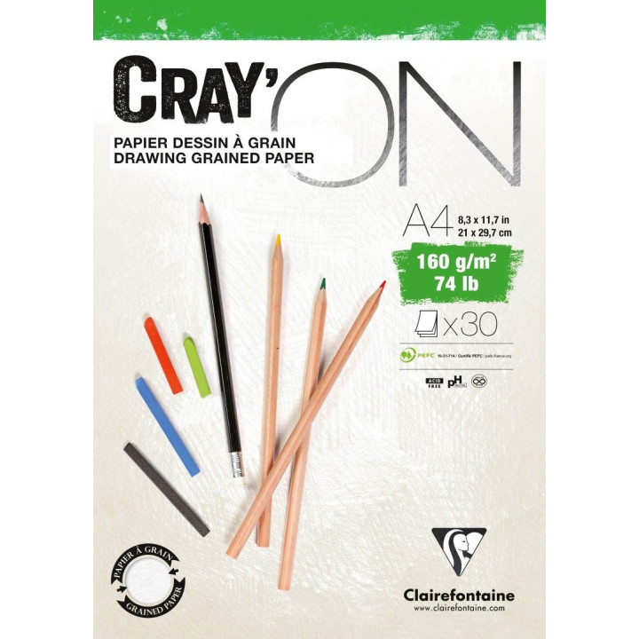 Bloc - Dessin - A4 - 160g - 30 feuilles - Grain fin - Clairefontaine - Cray'On