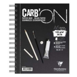 Bloc Carb'On Noir Spirales A5 - 20 Feuilles - 120G - Clairefontaine