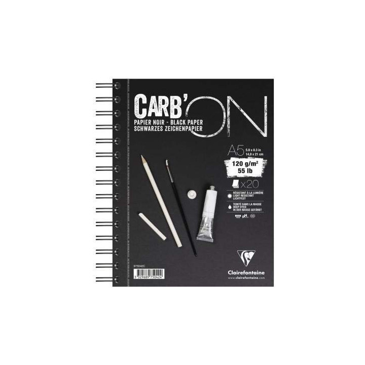 Bloc Carb'On Noir Spirales A5 - 20 Feuilles - 120G - Clairefontaine