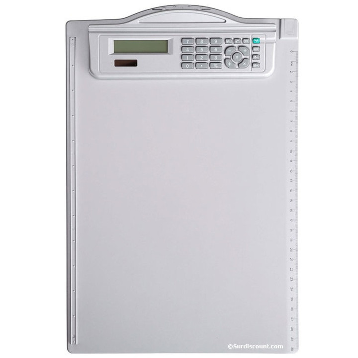 Porte-bloc - Pour documents A4 - Calculatrice intégrée - Clip métal - PVC - Maul