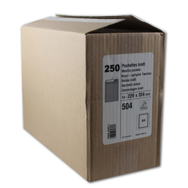 Enveloppes - Kraft - C4 - 229x324 mm - Autocollante - Carton de 250 - GPV