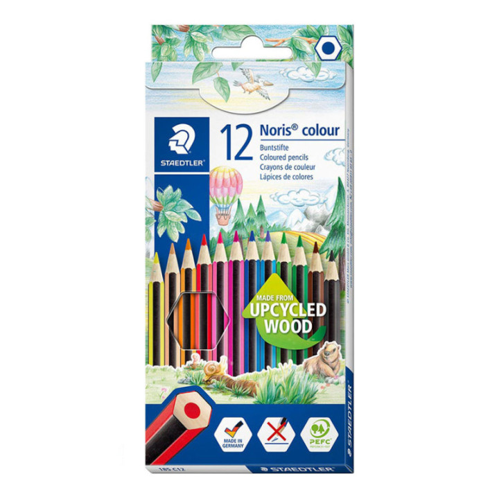 12 crayons de couleur - Fabriqués en bois recyclé -  Staedtler - Noris Colour 185