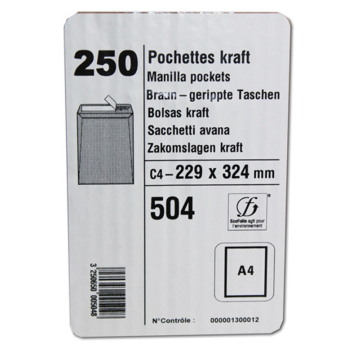 Enveloppes - Kraft - C4 - 229x324 mm - Autocollante - Carton de 250 - GPV