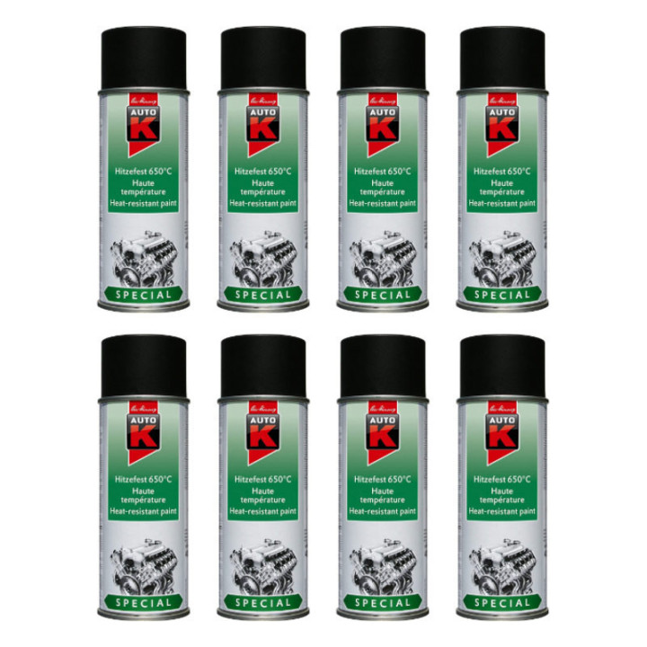 Lot de 8 bombes de peinture haute température - noir mat - Auto-K - 400ml