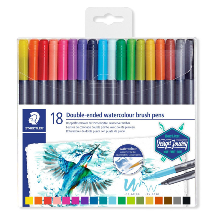 18 feutres de coloriage - Aquarellable - Double pointe pinceau - Staedtler