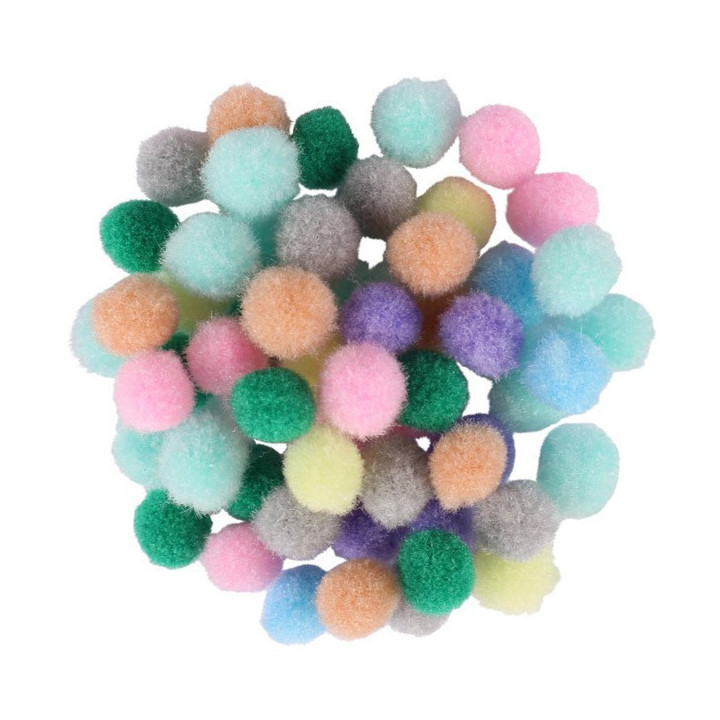 Pompons - Assortiment couleurs pastels - 0,8 cm de diamètre - 200 pièces