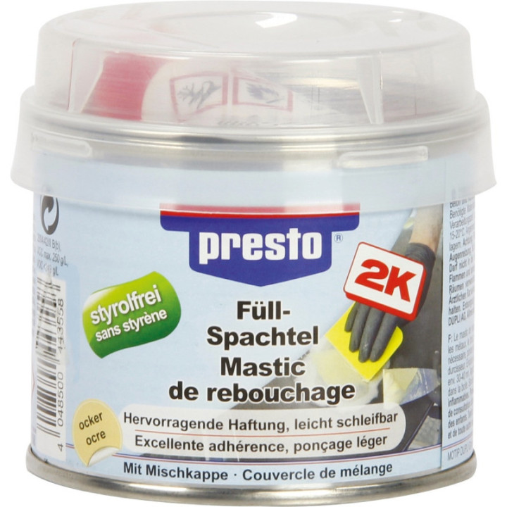 Mastic de rebouchage polyester - Pour le bois métal plastique - 250g - Presto