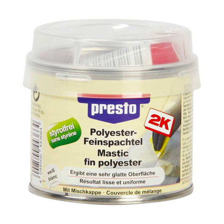 Mastic de rebouchage fin polyester - Pour le bois métal plastique - 250g - Presto