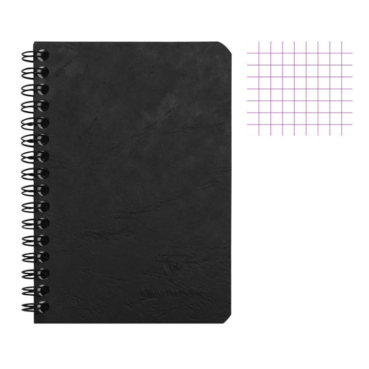 Carnet - 9x14 cm - Petits carreaux - 100 pages - Couverture noir - Spirale