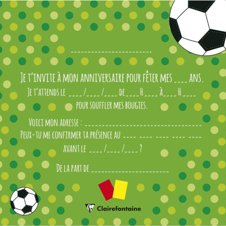 Cartons d'invitation et enveloppes - Anniversaire enfant - Football - Clairefontaine